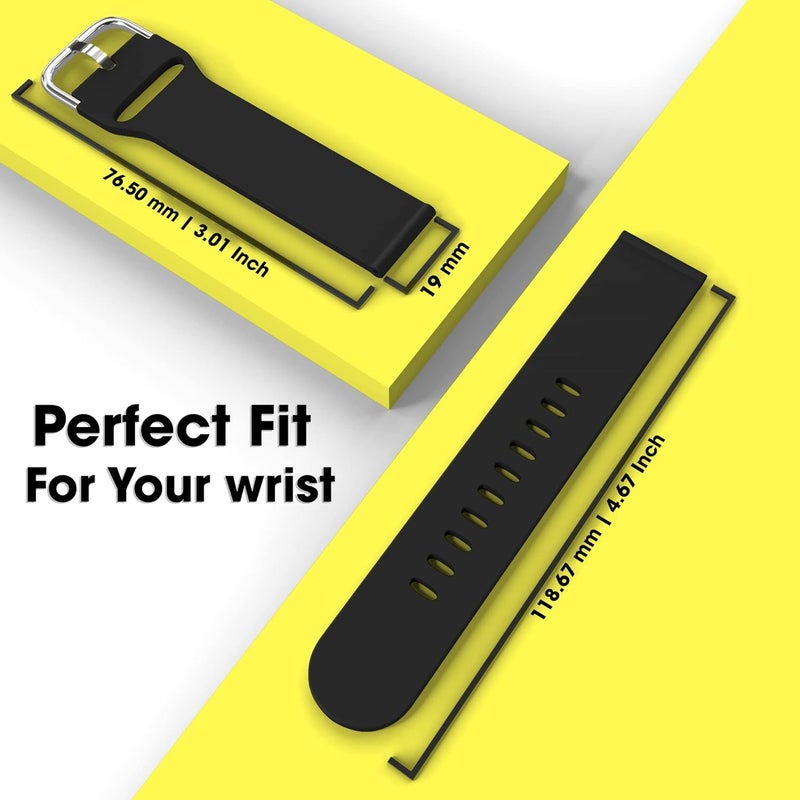 Sounce Silicone 19mm Replacement Band Strap with Metal Buckle Compatible with Boat Xtend Talk, Fireboltt Ninja 3, Fireboltt Ninja 2, Firebollt Rage, Noise Colorfit Pro 2, Noise Colorfit Pulse, Boat Storm Smart Watch & All Watches (Black) - Image 4
