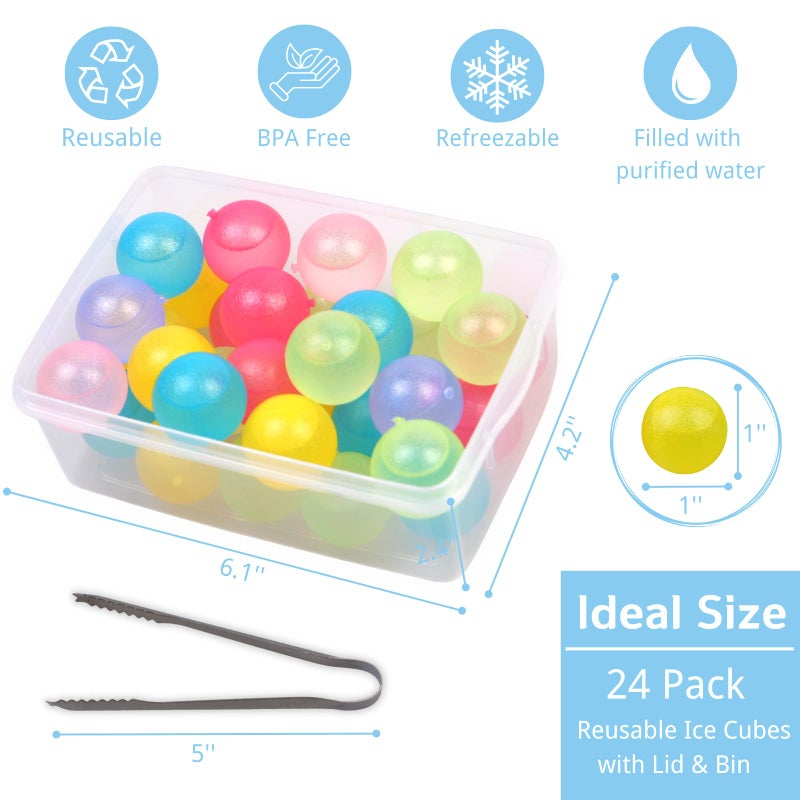 BYTTME Reusable Ice Cube with Lid and Bin, Plastic Ice Cubes Round for Drinks BPA Free, Refreezable Ice Balls for Whiskey, Vodka, Coffee, Beer or Wine - Party Supplies for Boys, Girls, Kids/Adults 24 Pack - Image 2