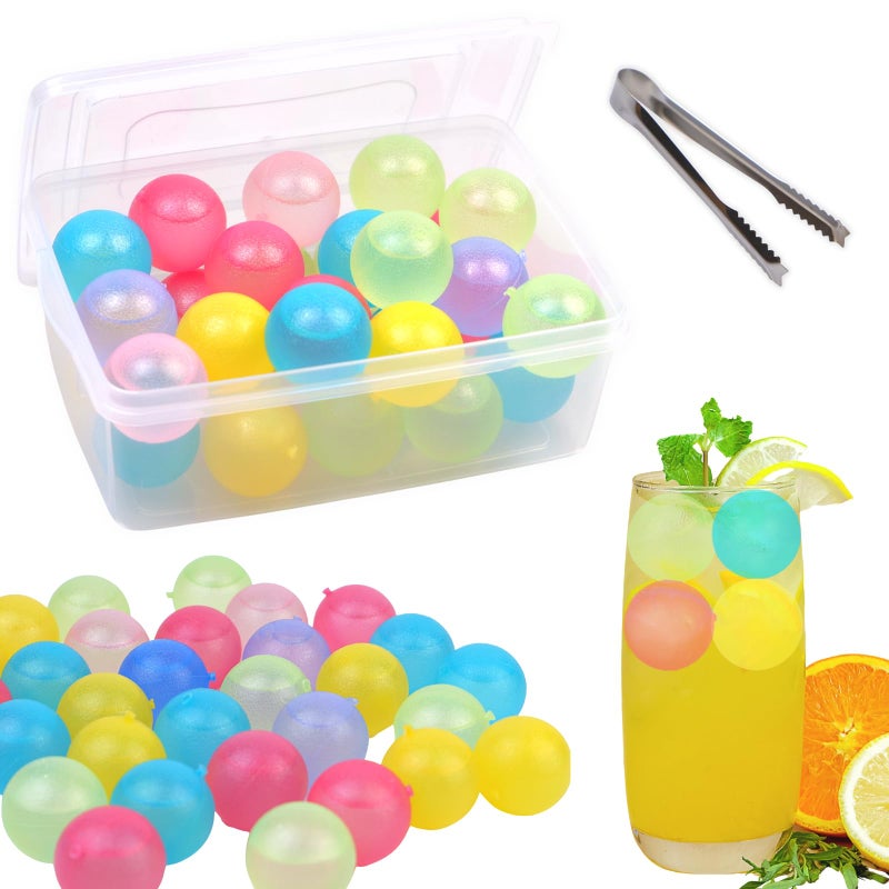 BYTTME Reusable Ice Cube with Lid and Bin, Plastic Ice Cubes Round for Drinks BPA Free, Refreezable Ice Balls for Whiskey, Vodka, Coffee, Beer or Wine - Party Supplies for Boys, Girls, Kids/Adults 24 Pack - Image 1