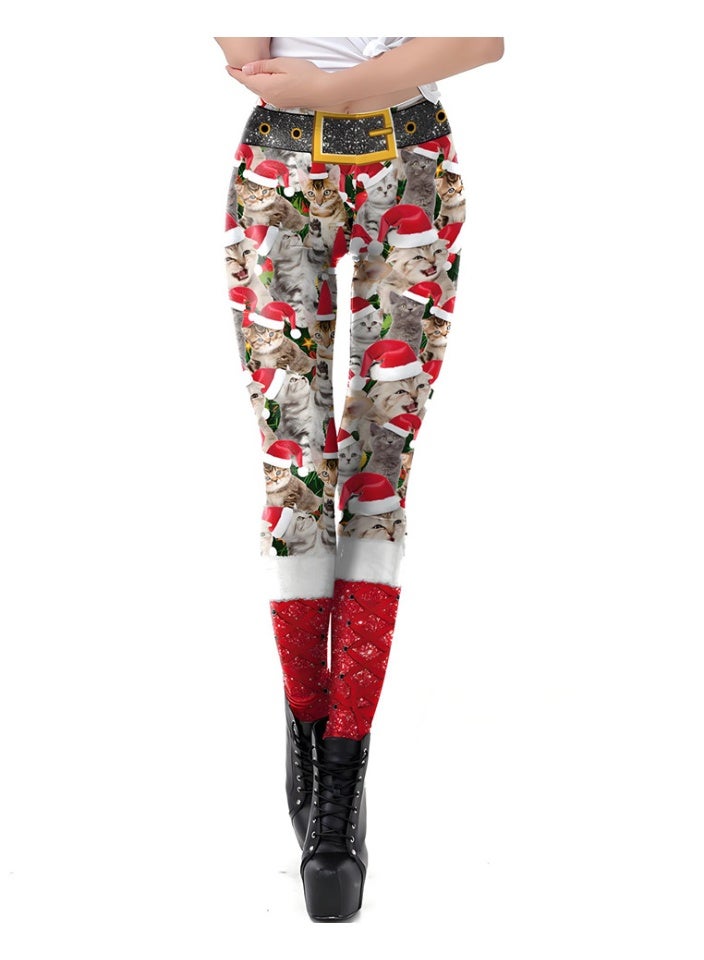 Loquat Womens Printed Christmas Leggings High Waist Xmas Tight Holiday Skinny Pants - Image 1