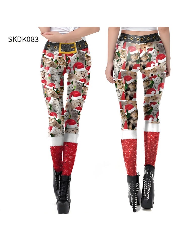 Loquat Womens Printed Christmas Leggings High Waist Xmas Tight Holiday Skinny Pants - Image 2
