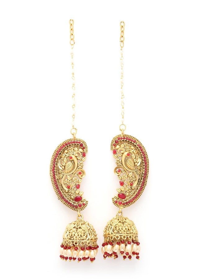 ADIVA 22K Gold-Plated Kundan & Glossy Green Pearl Beaded Classic Big Chandbali Earrings Set for women, Traditional Stylish Jhumka for Girls Party, Wedding, Festive - Image 1