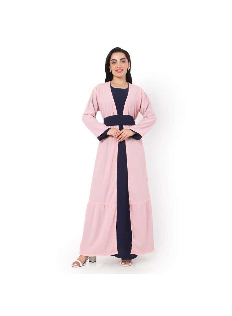 HANA & SARA MODEST DRESS WITH LONG JACKET AND BELT STYLISH SOLID COLOUR ARABIC KAFTAN JALABIYA - Image 4