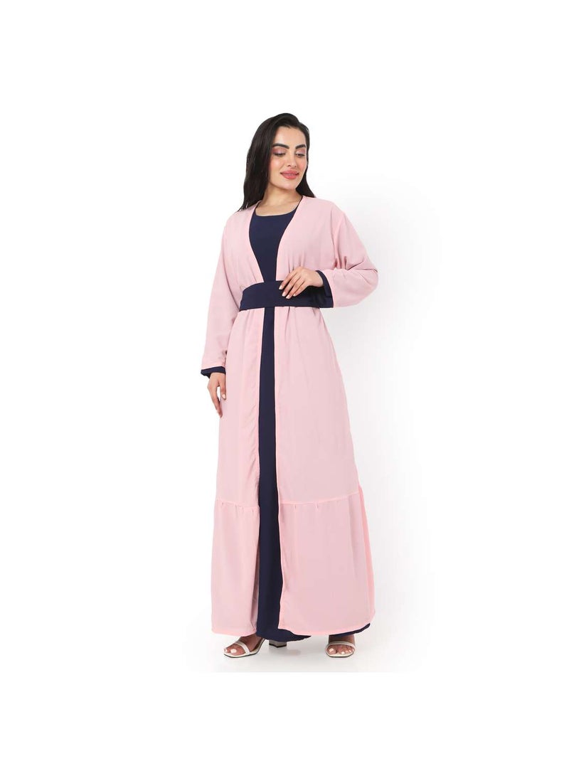 HANA & SARA MODEST DRESS WITH LONG JACKET AND BELT STYLISH SOLID COLOUR ARABIC KAFTAN JALABIYA - Image 5