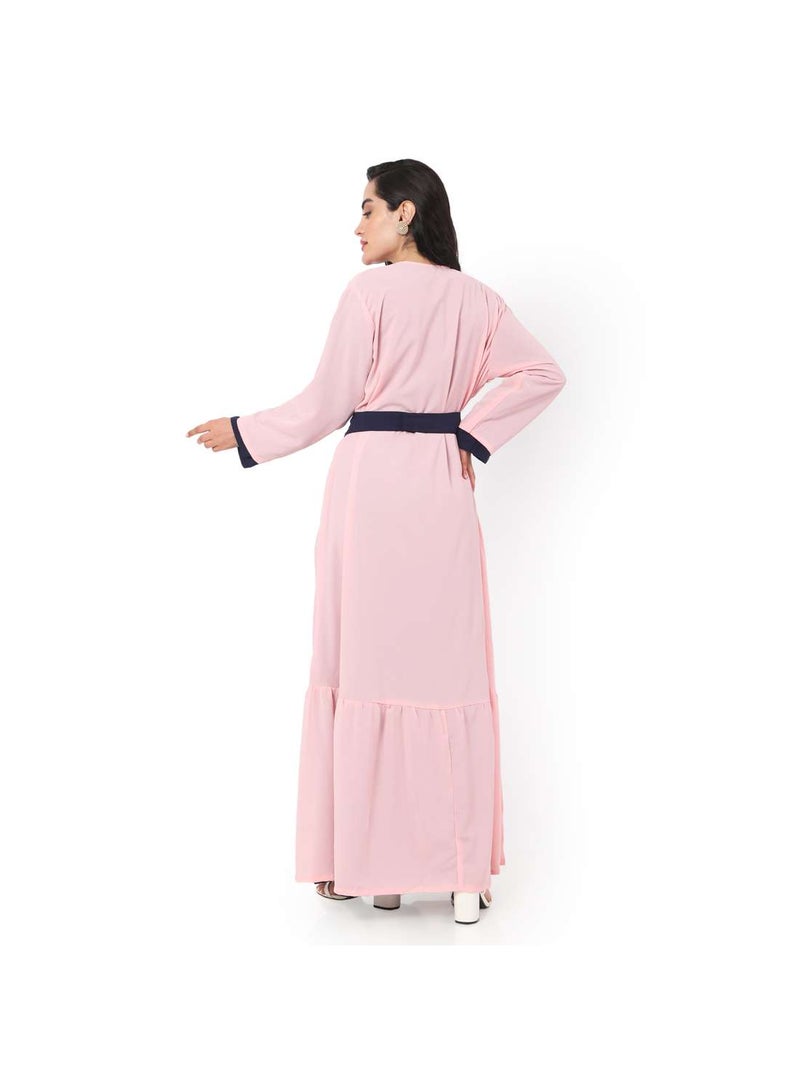 HANA & SARA MODEST DRESS WITH LONG JACKET AND BELT STYLISH SOLID COLOUR ARABIC KAFTAN JALABIYA - Image 2