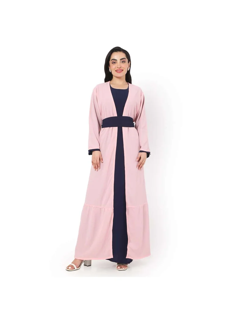 HANA & SARA MODEST DRESS WITH LONG JACKET AND BELT STYLISH SOLID COLOUR ARABIC KAFTAN JALABIYA