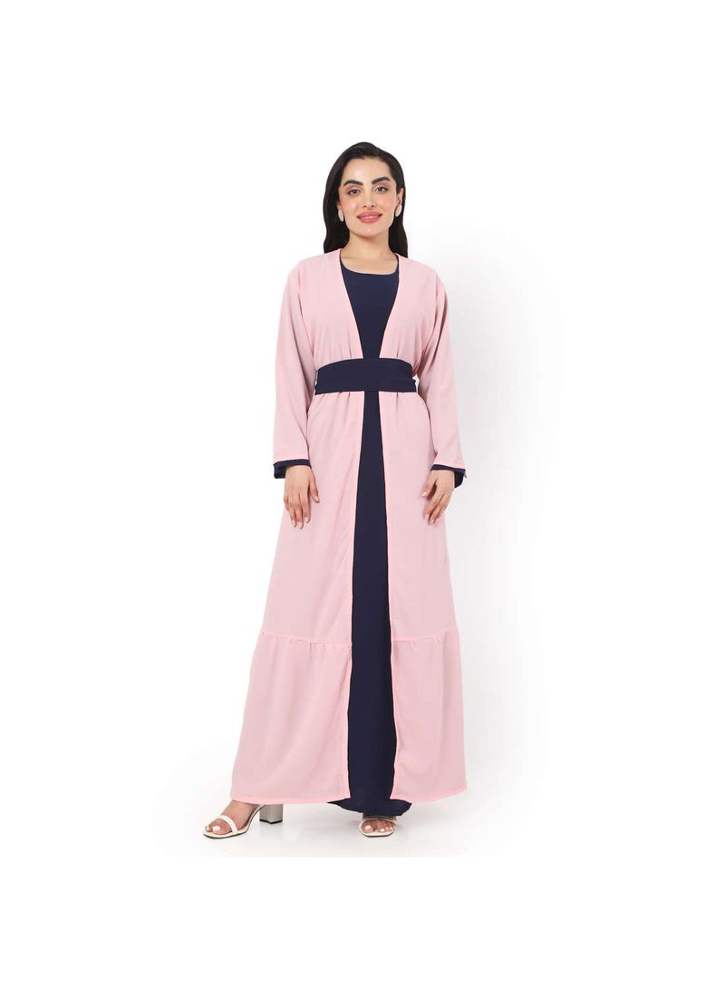 HANA & SARA MODEST DRESS WITH LONG JACKET AND BELT STYLISH SOLID COLOUR ARABIC KAFTAN JALABIYA - Image 1