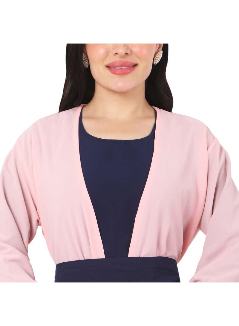 HANA & SARA MODEST DRESS WITH LONG JACKET AND BELT STYLISH SOLID COLOUR ARABIC KAFTAN JALABIYA - Image 3