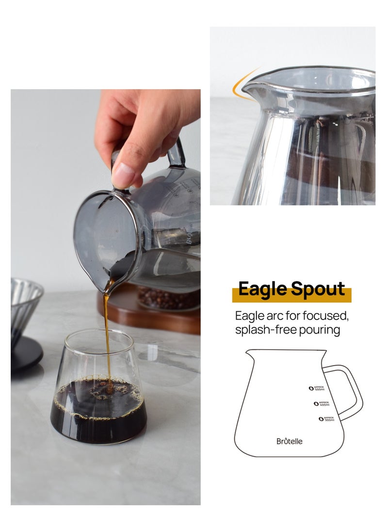 Brutelle V60 Borosilicate Glass Pour Over Coffee Dripper Set – Thermal Shock Resistant, Eagle Spout for Splash-Free Pouring, Ribbed Filter Cup, 90° Chamfered Anti-Scald Handle, Heavy Duty Thick Wall (>260g) – Ideal for Hot Coffee & Ice Brewing, Home, Office, Coffee Corner - Image 4