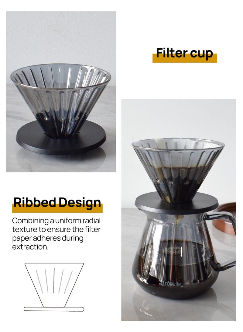 Brutelle V60 Borosilicate Glass Pour Over Coffee Dripper Set – Thermal Shock Resistant, Eagle Spout for Splash-Free Pouring, Ribbed Filter Cup, 90° Chamfered Anti-Scald Handle, Heavy Duty Thick Wall (>260g) – Ideal for Hot Coffee & Ice Brewing, Home, Office, Coffee Corner - Image 3