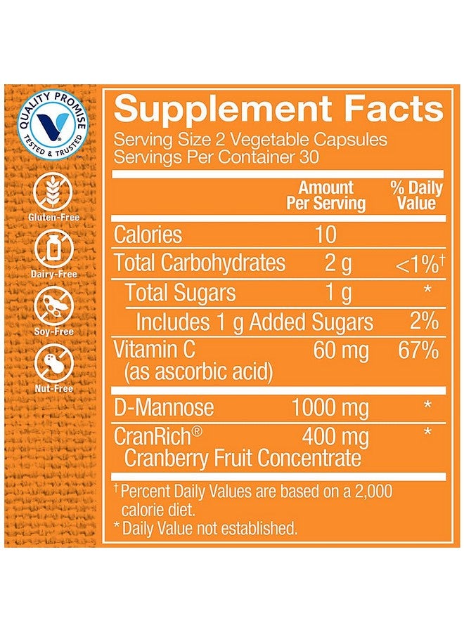 The Vitamin Shoppe Cranberry with D-Mannose, Urinary Tract & Bladder Health, Antioxidant with 60mg Vitamin C with Cranrich (Cranberry Concentrate) (60 Veggie Capsules) by The Vitamin Shoppe - Image 3