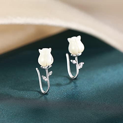 Reffeer Solid 925 Sterling Silver Flower Crawler Cuff Earrings Wraps for Women Teen Girls Flower Wrap Earrings Climber (A-Silver) - Image 4