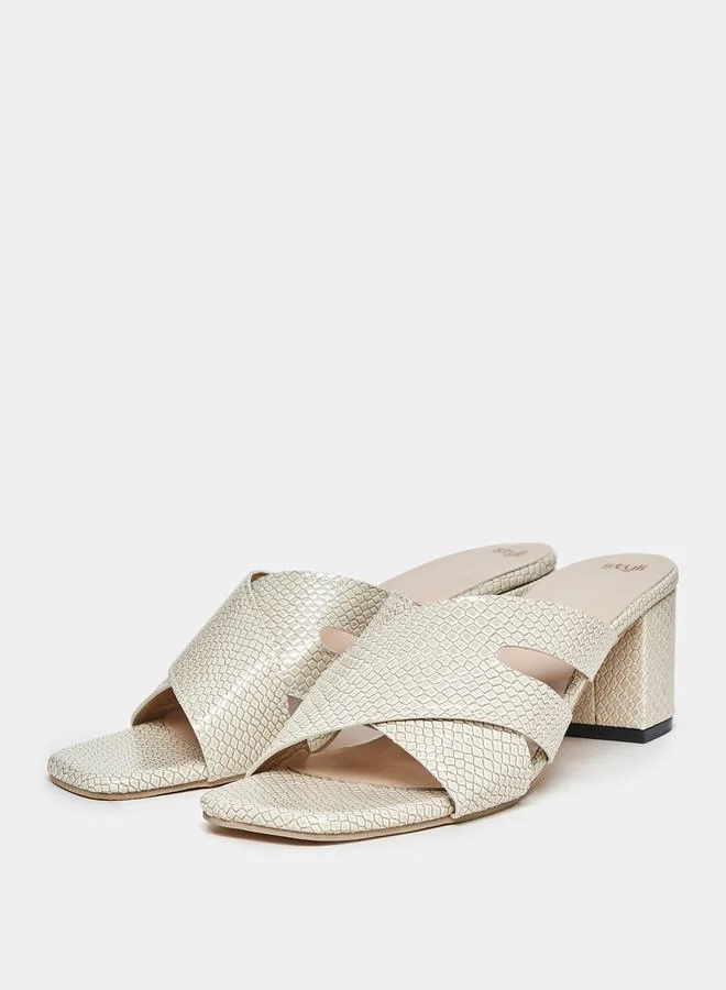 ستايلي Textured Cross Strap Block Heel Sandals