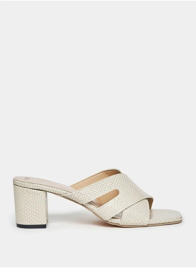 ستايلي Textured Cross Strap Block Heel Sandals