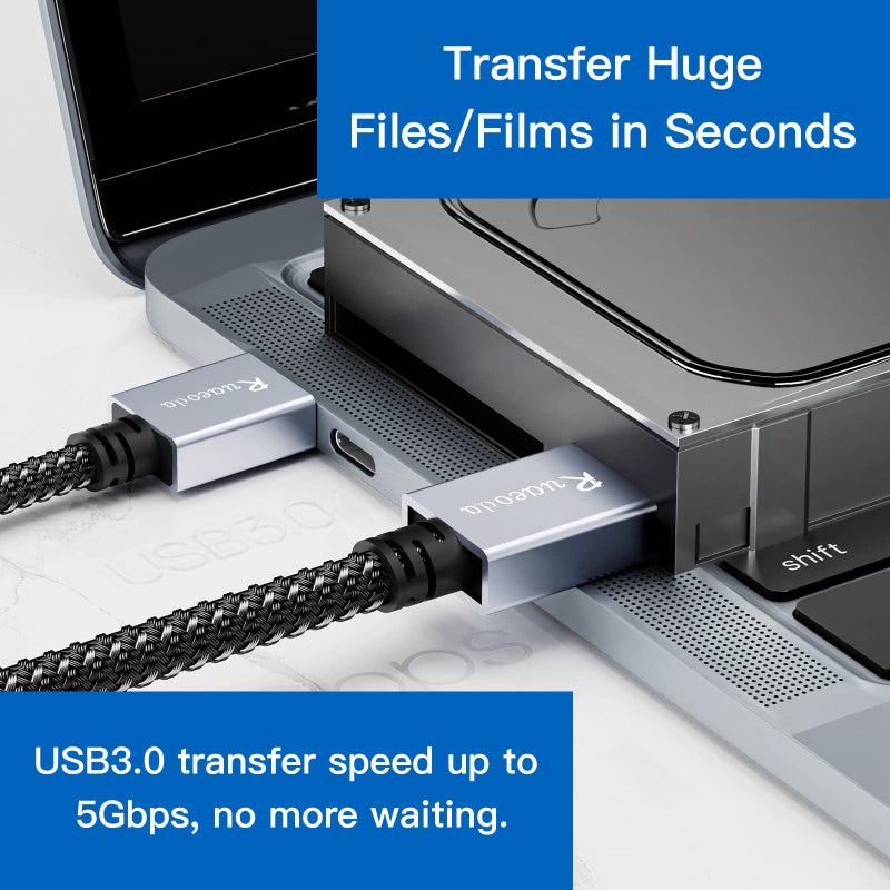 Ruaeoda USB to USB Cable 1.5 ft, USB 3.0 Male to Male Type A to Type A Double Sided USB Cord for Data Transfer Compatible with Hard Drive, Laptop, DVD Player, TV, USB 3.0 Hub, Monitor and More - Image 3
