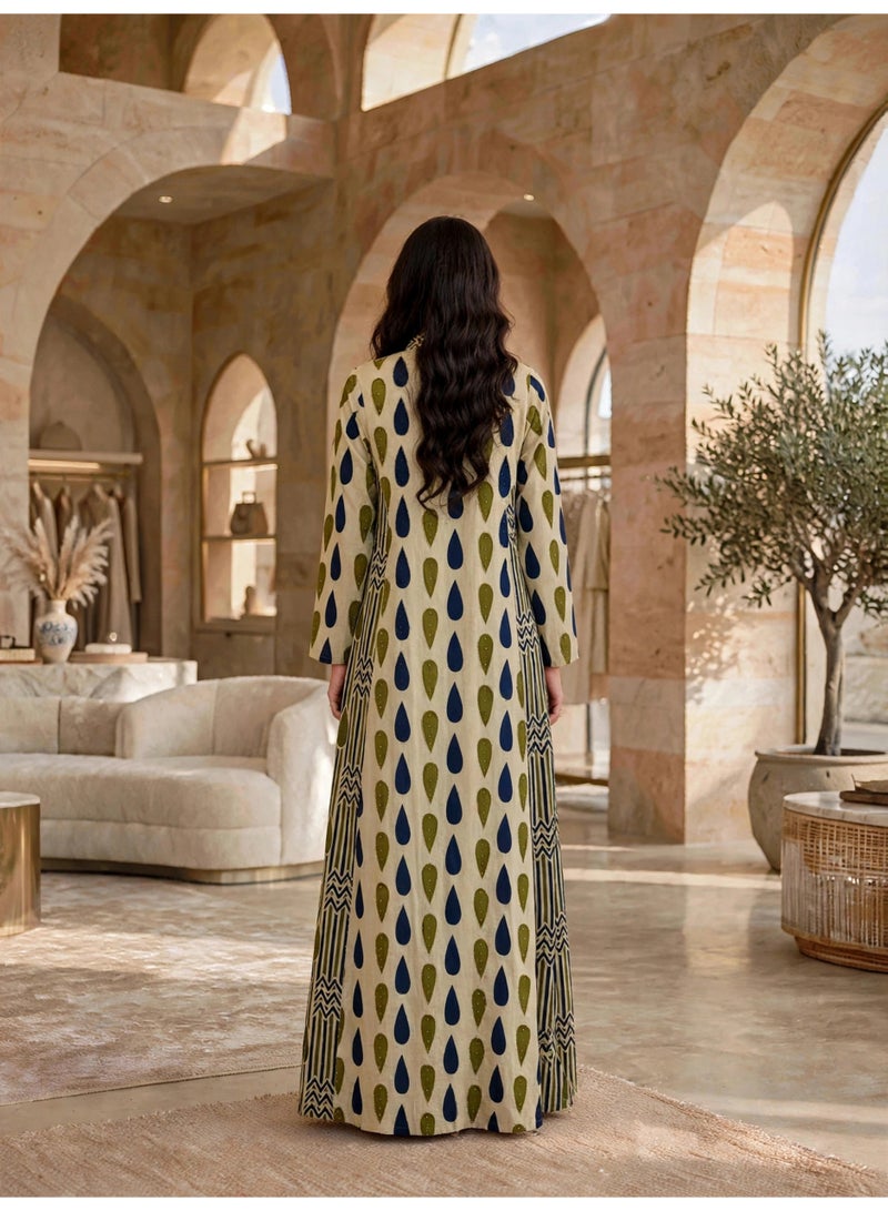 IKKXA Elegant Geometric Pattern Buttoned Maxi Dress IKTT12Green - Image 5
