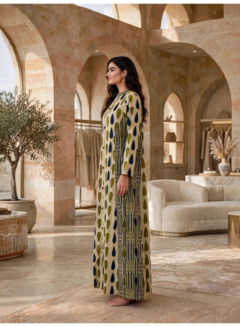 IKKXA Elegant Geometric Pattern Buttoned Maxi Dress IKTT12Green - Image 4