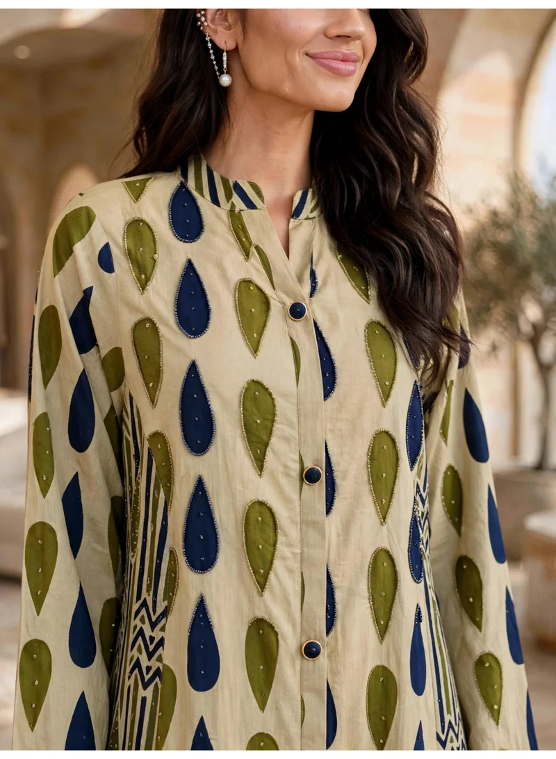 Ikkxa IKKXA Elegant Geometric Pattern Buttoned Maxi Dress IKTT12Green
