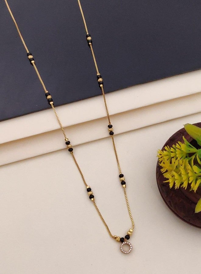 sweeply Elegant Designer Mangalsutra with Stone Circle Pendant & Black Beads for Women | Elegant Daily, Wear Jewelry, Best Birthday Gift, perfect for Anniversary, Mother's Day gift, Valentine Gift, Gift for Diwali - Image 2