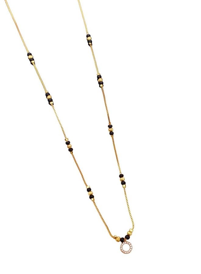 sweeply Elegant Designer Mangalsutra with Stone Circle Pendant & Black Beads for Women | Elegant Daily, Wear Jewelry, Best Birthday Gift, perfect for Anniversary, Mother's Day gift, Valentine Gift, Gift for Diwali - Image 1