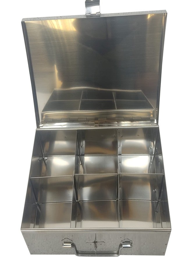 GinoSet Stainless Steel Spice Box, 6 Compartment, Masala Dabba Peti, Utility Container,(Steel)(W-10, H-3, L-7 Inch), Silver - Image 1