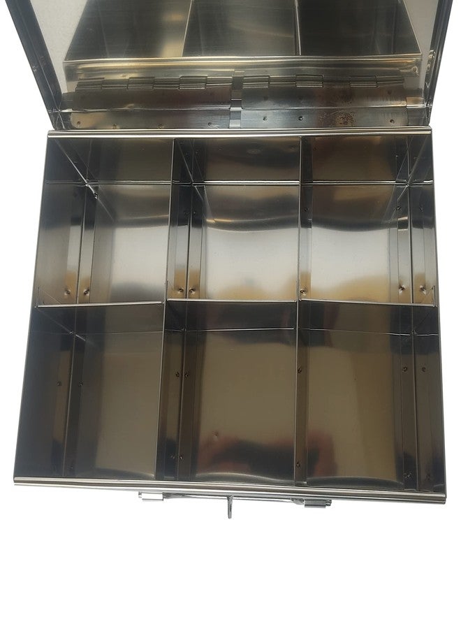 GinoSet Stainless Steel Spice Box, 6 Compartment, Masala Dabba Peti, Utility Container,(Steel)(W-10, H-3, L-7 Inch), Silver - Image 2