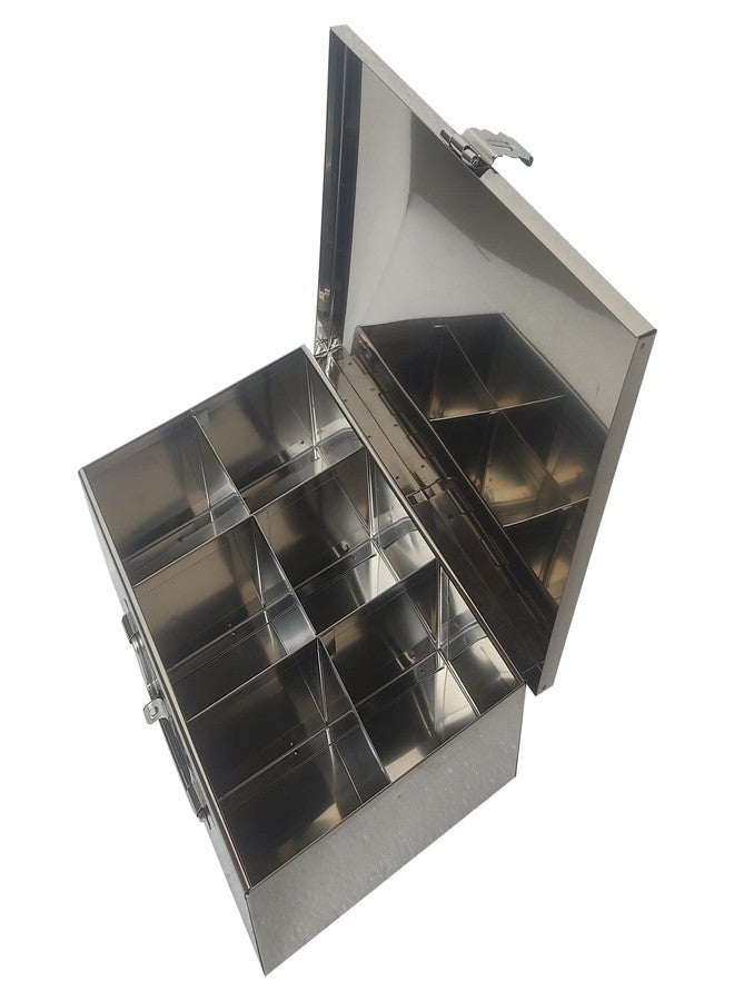 GinoSet Stainless Steel Spice Box, 6 Compartment, Masala Dabba Peti, Utility Container,(Steel)(W-10, H-3, L-7 Inch), Silver - Image 3