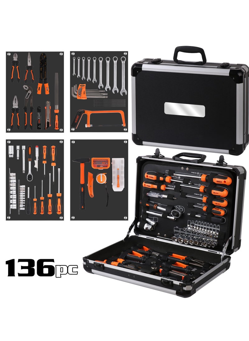 TACKLIFE - TACKLIFE Tool Case, 136 Pieces Tool Box, Aluminum Tool Chest, Multi-Function Hand Tool Set HHK4B - Image 1