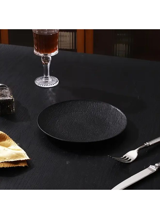 Black Stone Pattern Shallow Round Plates 4pcs Lightweight Portable Dishware - Image 5