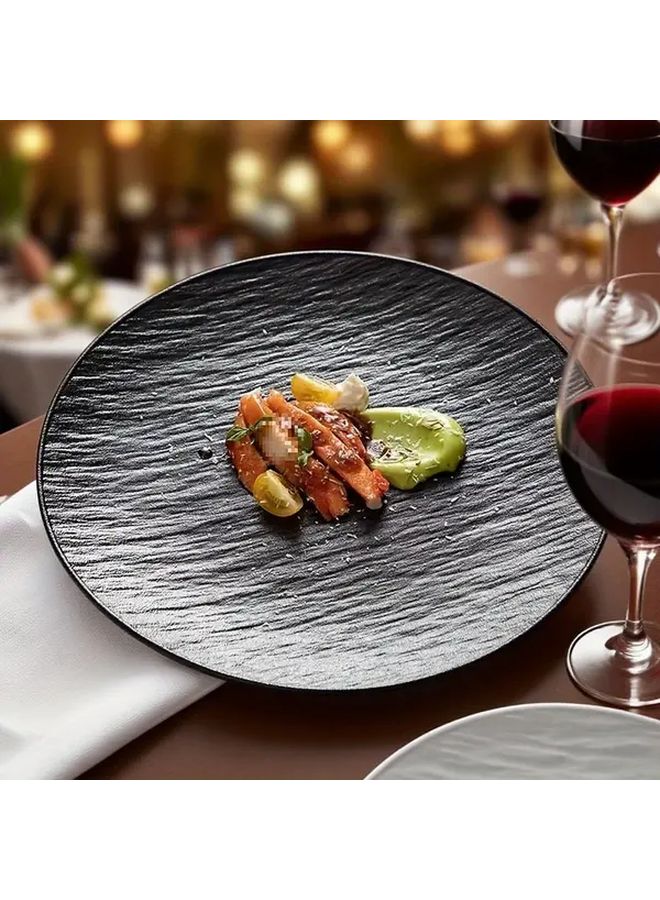 Black Stone Pattern Shallow Round Plates 4pcs Lightweight Portable Dishware - Image 1