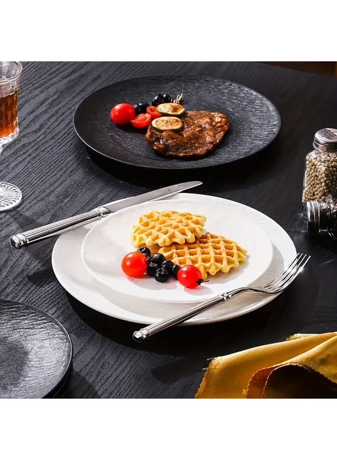 Black Stone Pattern Shallow Round Plates 4pcs Lightweight Portable Dishware - Image 3