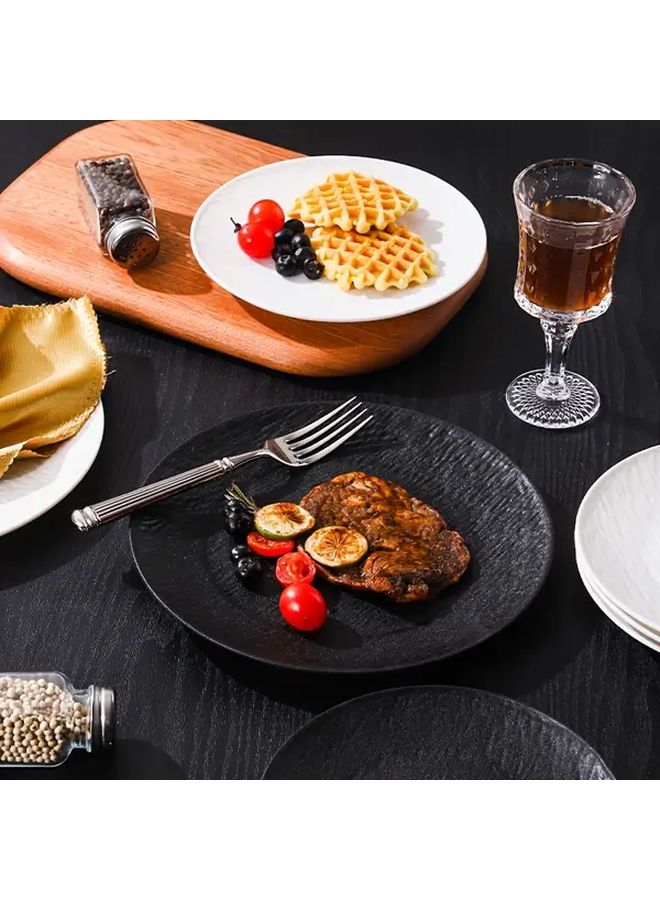 Black Stone Pattern Shallow Round Plates 4pcs Lightweight Portable Dishware - Image 4