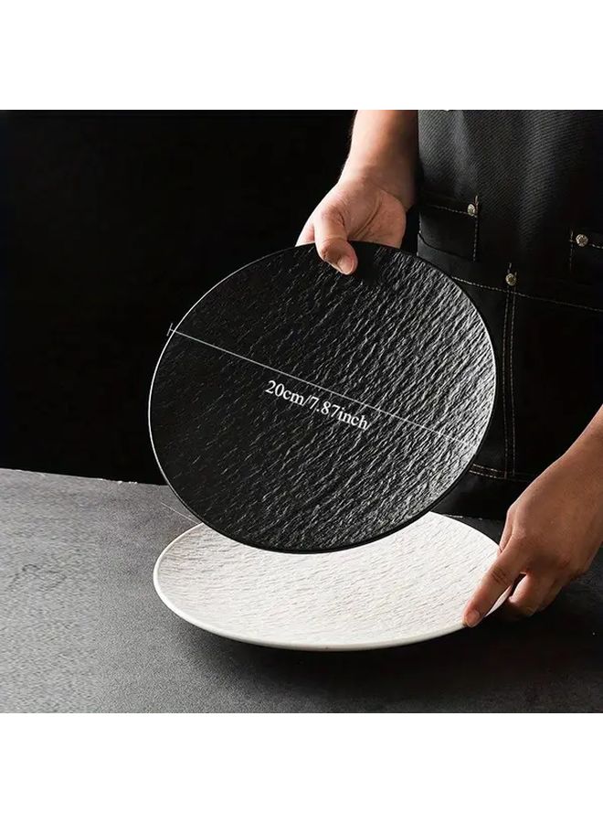 Black Stone Pattern Shallow Round Plates 4pcs Lightweight Portable Dishware - Image 2