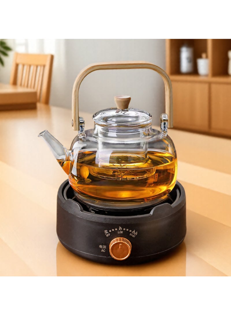 500W Mini Coffee Pot Warmer Electric Tea Heater with Teapot - Mechanical Control, Universal Kettle Compatibility, 1000ML Capacity (Boiling Inner Pot Included)