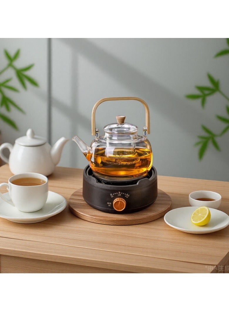 500W Mini Coffee Pot Warmer Electric Tea Heater with Teapot - Mechanical Control, Universal Kettle Compatibility, 1000ML Capacity (Boiling Inner Pot Included)