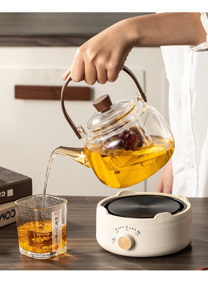 500W Mini Coffee Pot Warmer Electric Tea Heater with Teapot - Mechanical Control, Universal Kettle Compatibility, 1000ML Capacity (Boiling Inner Pot Included)