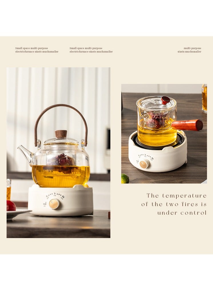 500W Mini Coffee Pot Warmer Electric Tea Heater with Teapot - Mechanical Control, Universal Kettle Compatibility, 1000ML Capacity (Boiling Inner Pot Included)