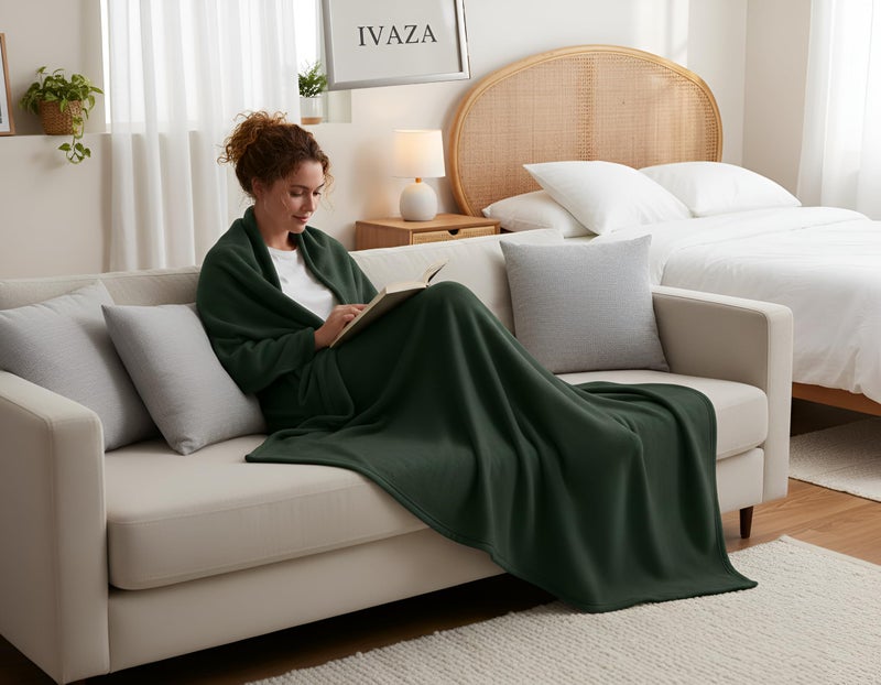 STARNSTYLE 300 TC All Season Solid/Plain Lightweight Polar Fleece Double Bed Blanket (230 x 230 cm) Green Blanket Double IV6 - Image 2