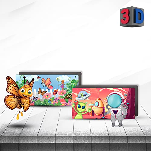 Ultra 3D Lenticular Fridge Magnets | Set of 2 | Cartoon Magical Fairy Butterfly Flowers Garden & Cartoon Alien Spaceship Theme for Kids & Girls - Image 2