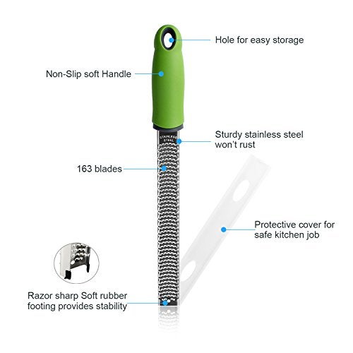 Sunkuka Pro Citrus Lemon Zester & Cheese Grater Stainless Steel - Ginger,Garlic,Potato Nutmeg,Chocolate Peeler with Cover and Cleaning Brush - Image 4
