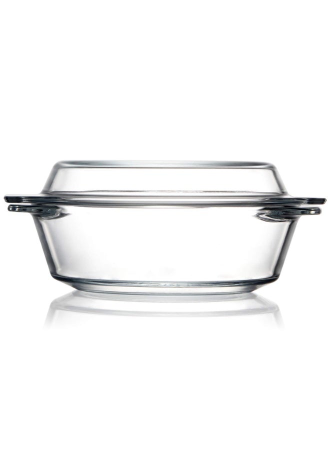 Clear Round Glass Casserole With Lid Glass Bakeware Easy Grab Baking Dish,Microwave, Oven, Freezer, and Dishwasher Safe (1L) - Image 1