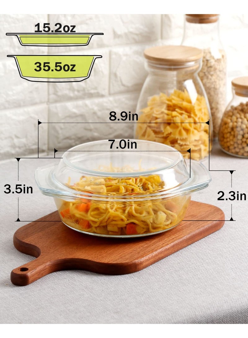 Clear Round Glass Casserole With Lid Glass Bakeware Easy Grab Baking Dish,Microwave, Oven, Freezer, and Dishwasher Safe (1L) - Image 2
