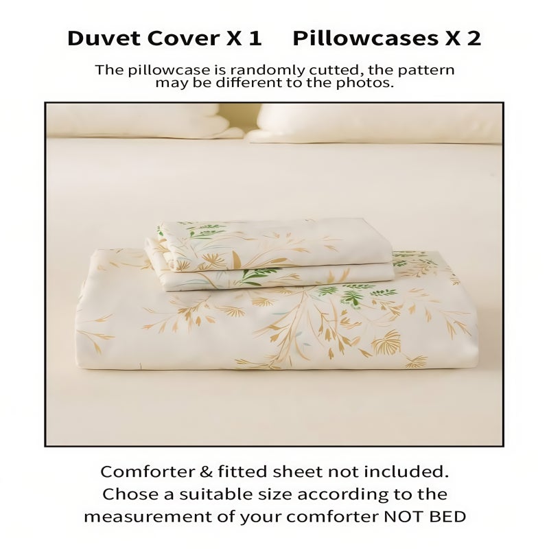 3pcs Floral Leaf Pattern Duvet Cover Set, Includes 1 Duvet Cover and 2 Pillowcases. Soft and Skin-Friendly Home Bedding, Suitable for All Seasons, Breathable, and Machine Washable - Image 5