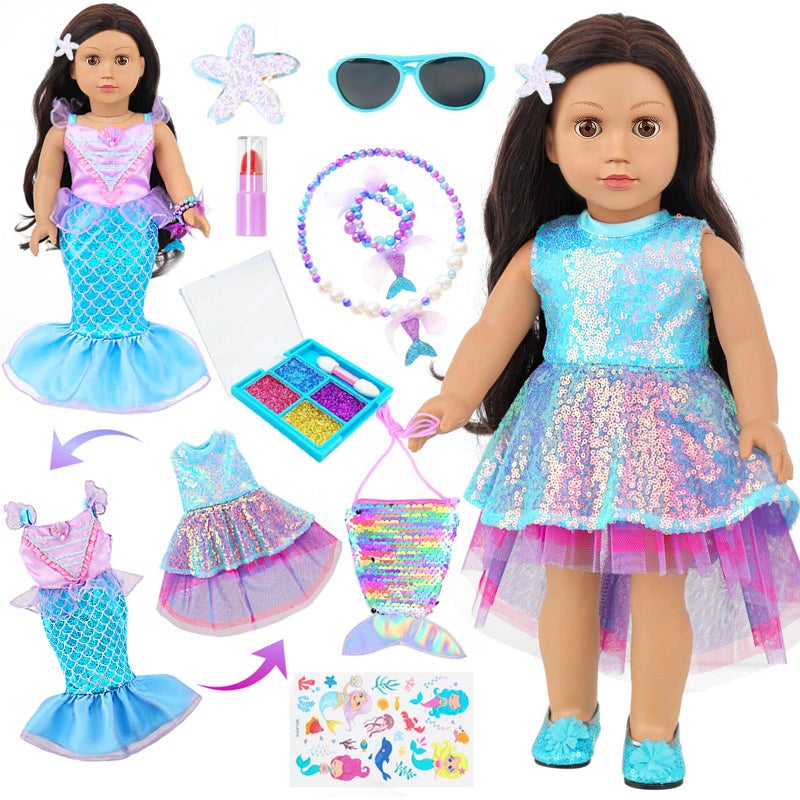 DONTNO American 18 Inch Doll Makeup Accessories and Mermaid Clothes SetIncluded 2 Pieces ClothesMermaid Messenger BagStarfish HairpinLipstickNecklaceBraceletEye Shadow and StickerNO Doll and Shoes - Image 3