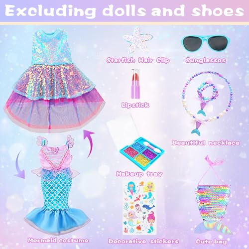 DONTNO American 18 Inch Doll Makeup Accessories and Mermaid Clothes SetIncluded 2 Pieces ClothesMermaid Messenger BagStarfish HairpinLipstickNecklaceBraceletEye Shadow and StickerNO Doll and Shoes - Image 5
