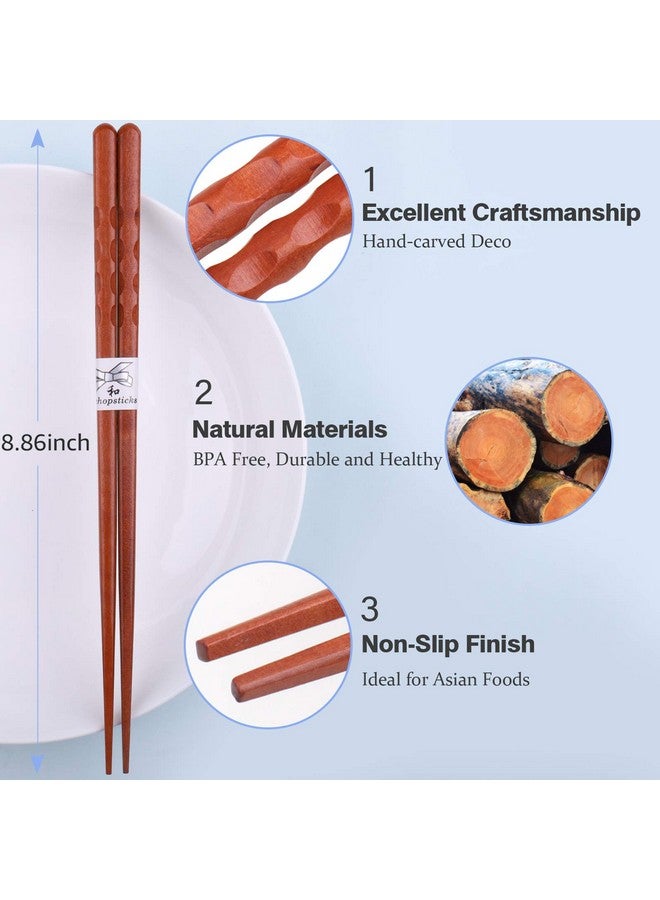 GLAMFIELDS Reusable Chopsticks Japanese Natural Wooden 5 Pairs Classic Style Lightweight Hand-Carved Safe Chop Sticks 8.8 Inch/22.5Cm Gift Set  - Image 3