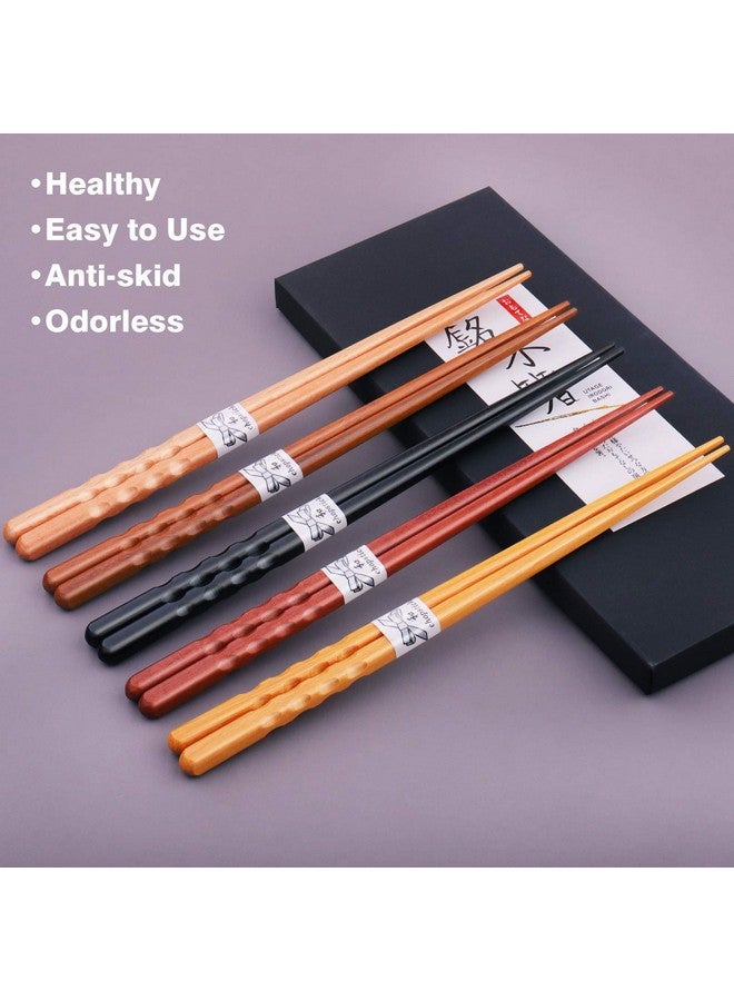GLAMFIELDS Reusable Chopsticks Japanese Natural Wooden 5 Pairs Classic Style Lightweight Hand-Carved Safe Chop Sticks 8.8 Inch/22.5Cm Gift Set  - Image 2
