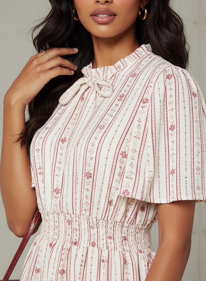 Splash FAV Tiered Midi Textured Viscose Dress with Flutter Sleeves - Image 4