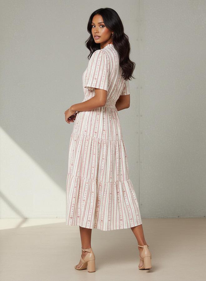 Splash FAV Tiered Midi Textured Viscose Dress with Flutter Sleeves - Image 3