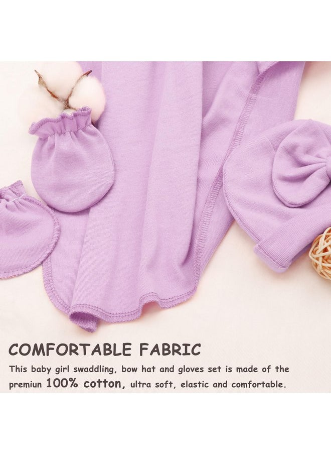 DRESHOW DRESHOW BQUBO Newborn Receiving Blanket Bow Hat Gloves Set Cotton Warm Baby Swaddle Blanket Wrap Baby Sleep Sack Shower Gift  - Image 4